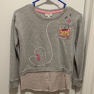 Colorful Planet Elegant Cute Girl’sGray Sweatshirt with Colorful Cassette Design